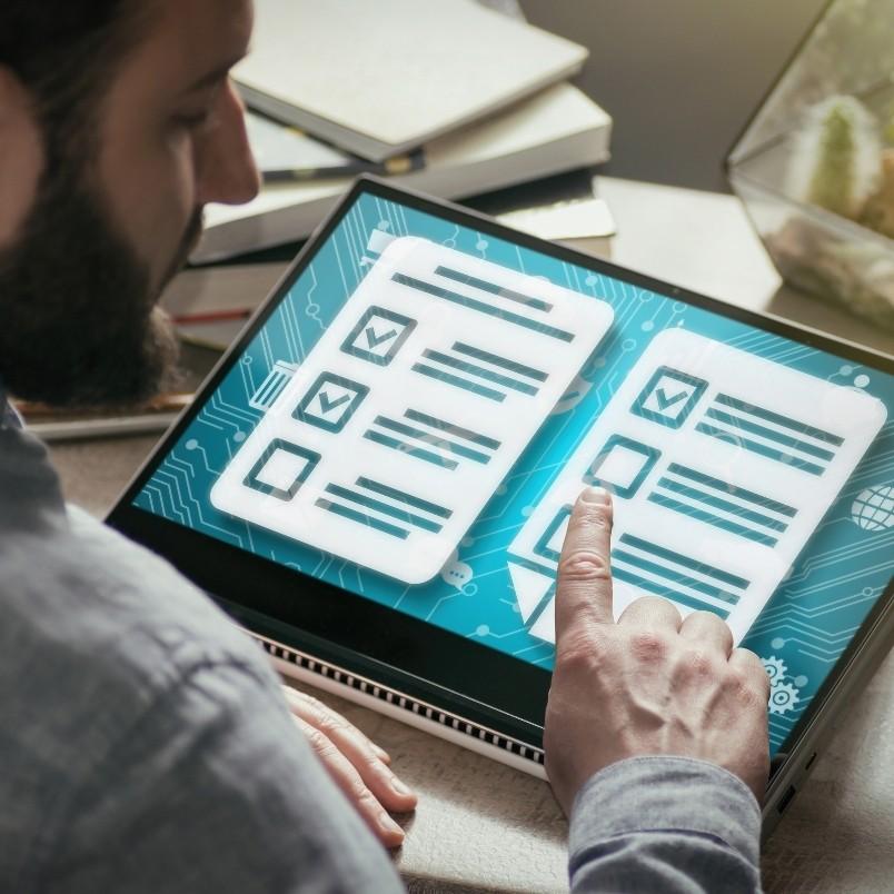 A project manager using a tablet.