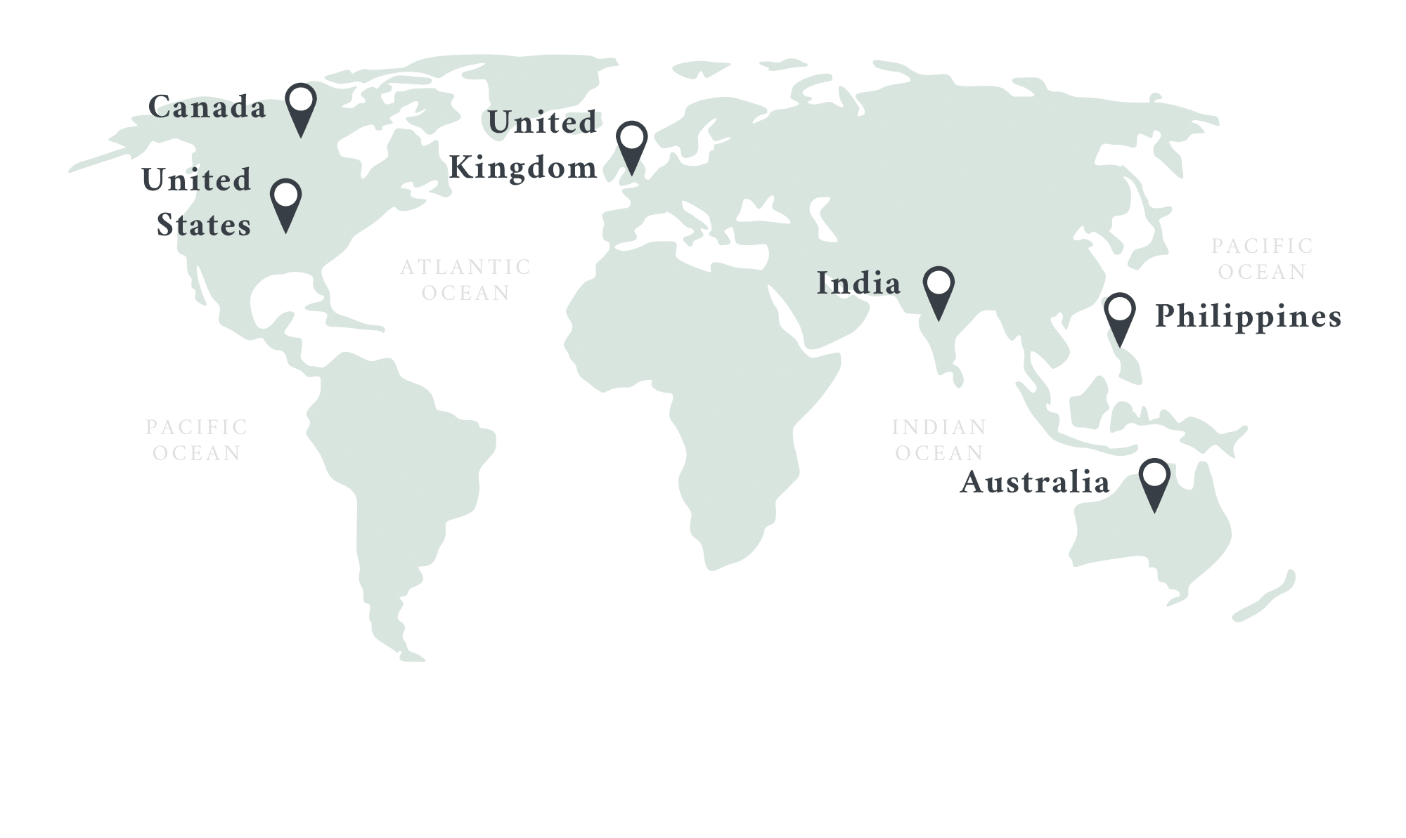 A world map titled "Training Locations" with markers on Canada, United States, United Kingdom, India, Philippines, and Australia. Logo labeled "Rosemet" in the upper right corner.