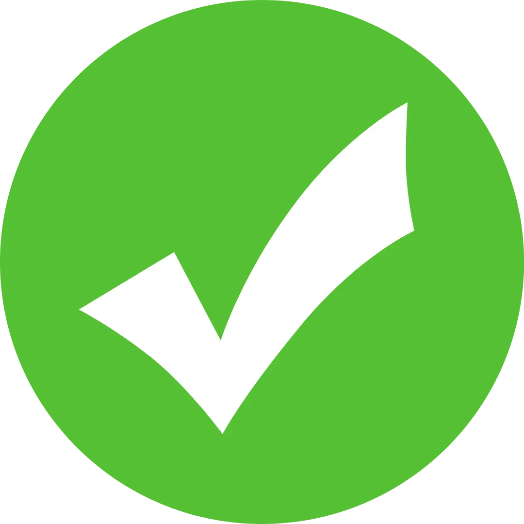 A bold white check mark inside a solid green circle, symbolizing approval, confirmation, or a completed task.