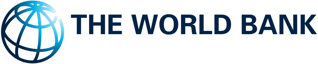The World Bank logo featuring a stylized blue globe on the left and the words "THE WORLD BANK" in bold, dark blue capital letters on the right.
