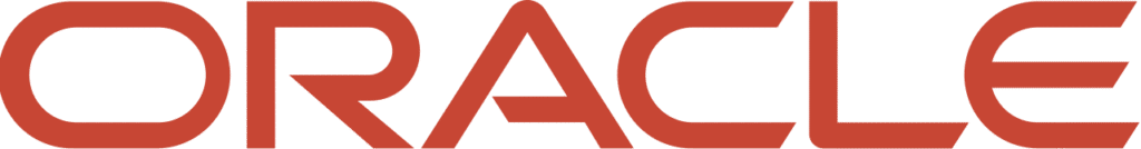 The image shows the Oracle logo, featuring the word "ORACLE" in bold, modern, red uppercase letters on a white background.