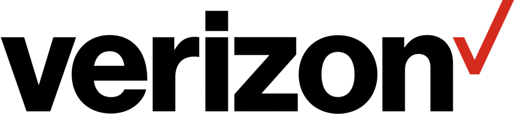 The Verizon logo features the word "verizon" in bold, black lowercase letters, with a red check mark above and to the right of the "n.
