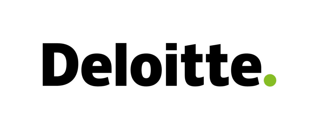 The Deloitte logo with the company name in bold black letters and a small green dot at the end, on a light gray background.