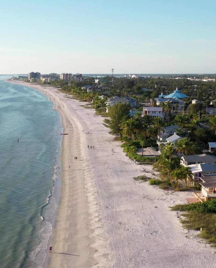 Aerial view of the Fort Myers coastline and beach shore; start PMP® or CAPM® training with free 7-day access, on-demand lessons, and 1-on-1 coaching for Florida professionals.