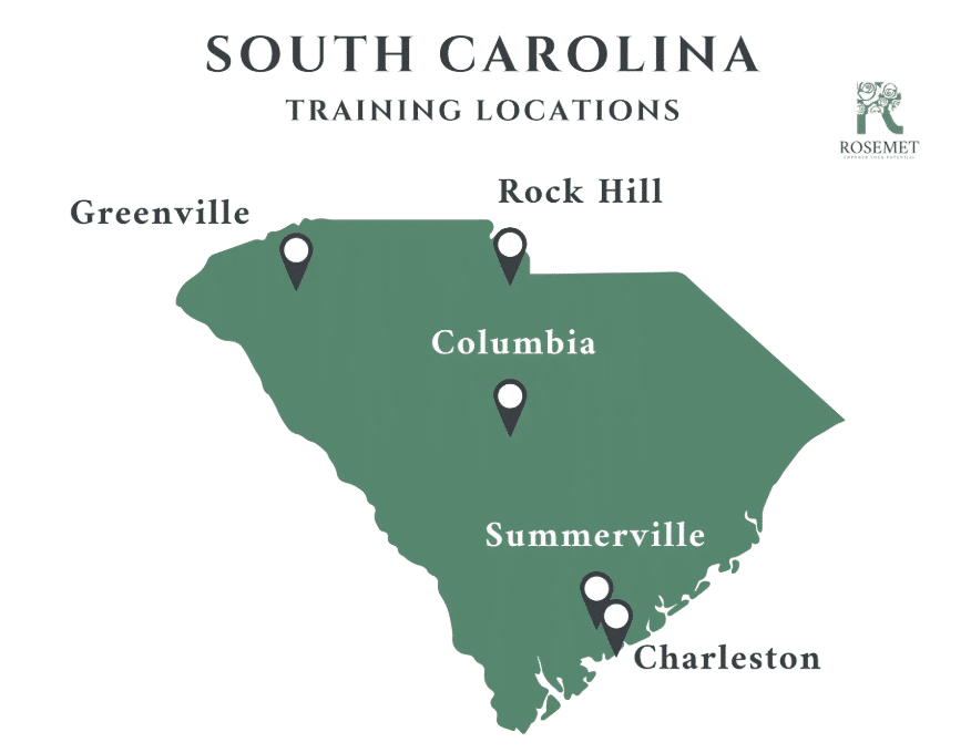 Map of PMP training locations across South Carolina